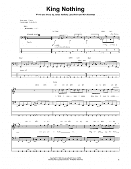 page one of King Nothing (Bass Guitar Tab)