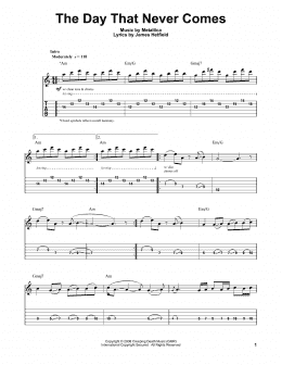page one of The Day That Never Comes (Guitar Tab (Single Guitar))