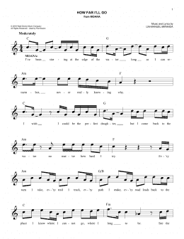 page one of How Far I'll Go (from Moana) (Lead Sheet / Fake Book)