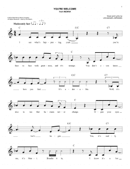 page one of You're Welcome (from Moana) (Lead Sheet / Fake Book)