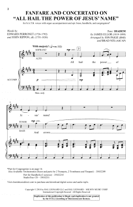 page one of Fanfare And Concertato On "All Hail The Power Of Jesus' Name" (SATB Choir)