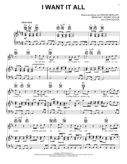 page one of I Want It All (Piano, Vocal & Guitar Chords (Right-Hand Melody))