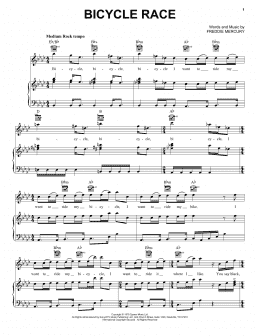 page one of Bicycle Race (Piano, Vocal & Guitar Chords (Right-Hand Melody))