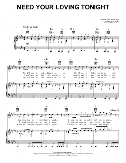 page one of Need Your Loving Tonight (Piano, Vocal & Guitar Chords (Right-Hand Melody))