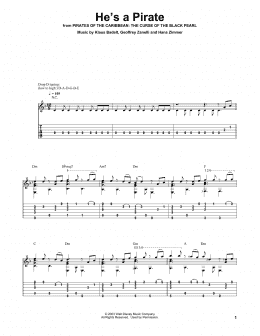 page one of He's A Pirate (from Pirates Of The Caribbean: The Curse of the Black Pearl) (Solo Guitar)