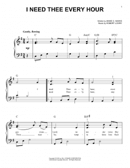 page one of I Need Thee Every Hour (Easy Piano)
