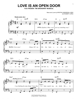 page one of Love Is An Open Door (from Frozen: The Broadway Musical) (Easy Piano)