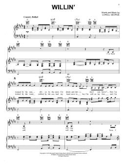 page one of Willin' (Piano, Vocal & Guitar Chords (Right-Hand Melody))