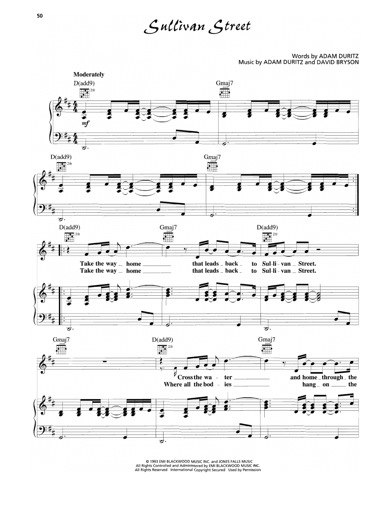 Sullivan Street (Piano, Vocal & Guitar Chords (Right-Hand Melody))