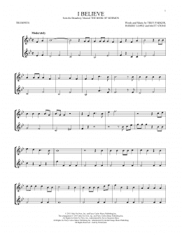 page one of I Believe (Trumpet Duet)