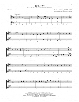 page one of I Believe (Violin Duet)