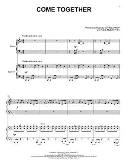 page one of Come Together (Piano Duet)