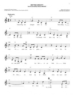 page one of Defying Gravity (from Wicked) (Easy Lead Sheet / Fake Book)