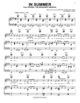 page one of In Summer (from Frozen: The Broadway Musical) (Piano, Vocal & Guitar Chords (Right-Hand Melody))
