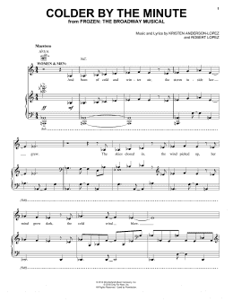 page one of Colder By The Minute (from Frozen: The Broadway Musical) (Piano, Vocal & Guitar Chords (Right-Hand Melody))