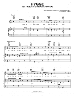 page one of Hygge (from Frozen: The Broadway Musical) (Piano, Vocal & Guitar Chords (Right-Hand Melody))