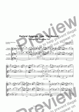 page one of Pastoral Symphony from 'The Messiah' arr for SaxophoneTrio
