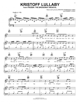 page one of Kristoff Lullaby (from Frozen: The Broadway Musical) (Piano, Vocal & Guitar Chords (Right-Hand Melody))