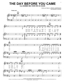 page one of Day Before You Came (from Mamma Mia! Here We Go Again) (Piano, Vocal & Guitar Chords (Right-Hand Melody))