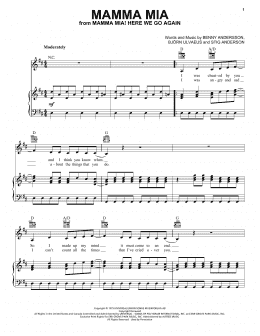 page one of Mamma Mia (from Mamma Mia! Here We Go Again) (Piano, Vocal & Guitar Chords (Right-Hand Melody))