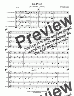 page one of Ein Prosit (for Clarinet Quartet)