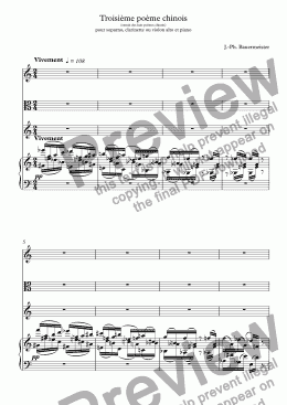 page one of Troisième poème chinois (extrait des huit poèmes chinois) pour soparno, clarinette ou violon alto et piano