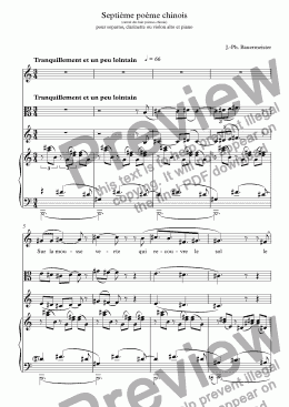 page one of Septième poème chinois (extrait des huit poèmes chinois) pour soparno, clarinette ou violon alto et piano
