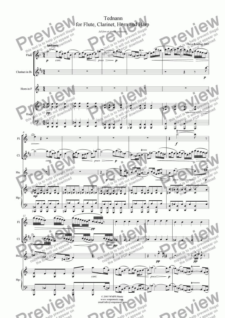 page one of Tednann for Flute, Clarinet, Horn and Harp/Piano (opt.)