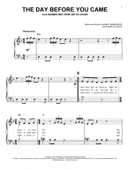 page one of Day Before You Came (from Mamma Mia! Here We Go Again) (Easy Piano)