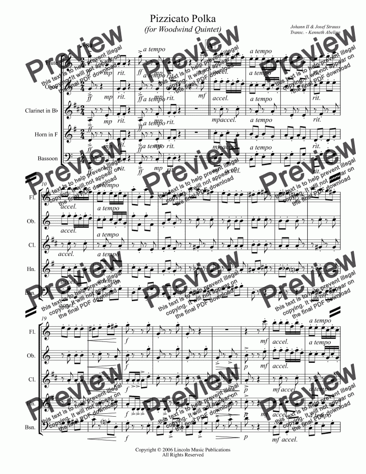 page one of Strauss II – Pizzicato Polka (for Woodwind Quintet)