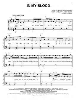 page one of In My Blood (Easy Piano)