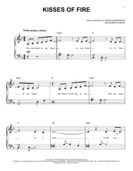 page one of Kisses Of Fire (from Mamma Mia! Here We Go Again) (Easy Piano)