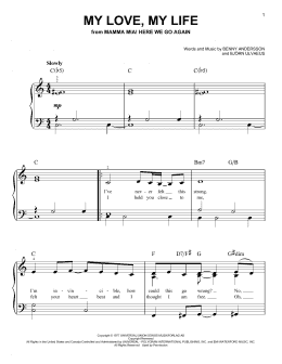 page one of My Love, My Life (from Mamma Mia! Here We Go Again) (Easy Piano)