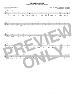 page one of It's A Small World (Lead Sheet / Fake Book)