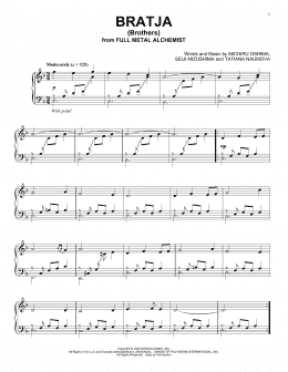 page one of Bratja (Brothers) (Piano Solo)