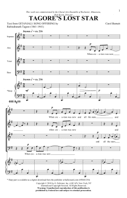 page one of Tagore's Lost Star (SATB Choir)