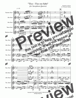 page one of Tico - Tico no fubá (for Saxophone Quartet)