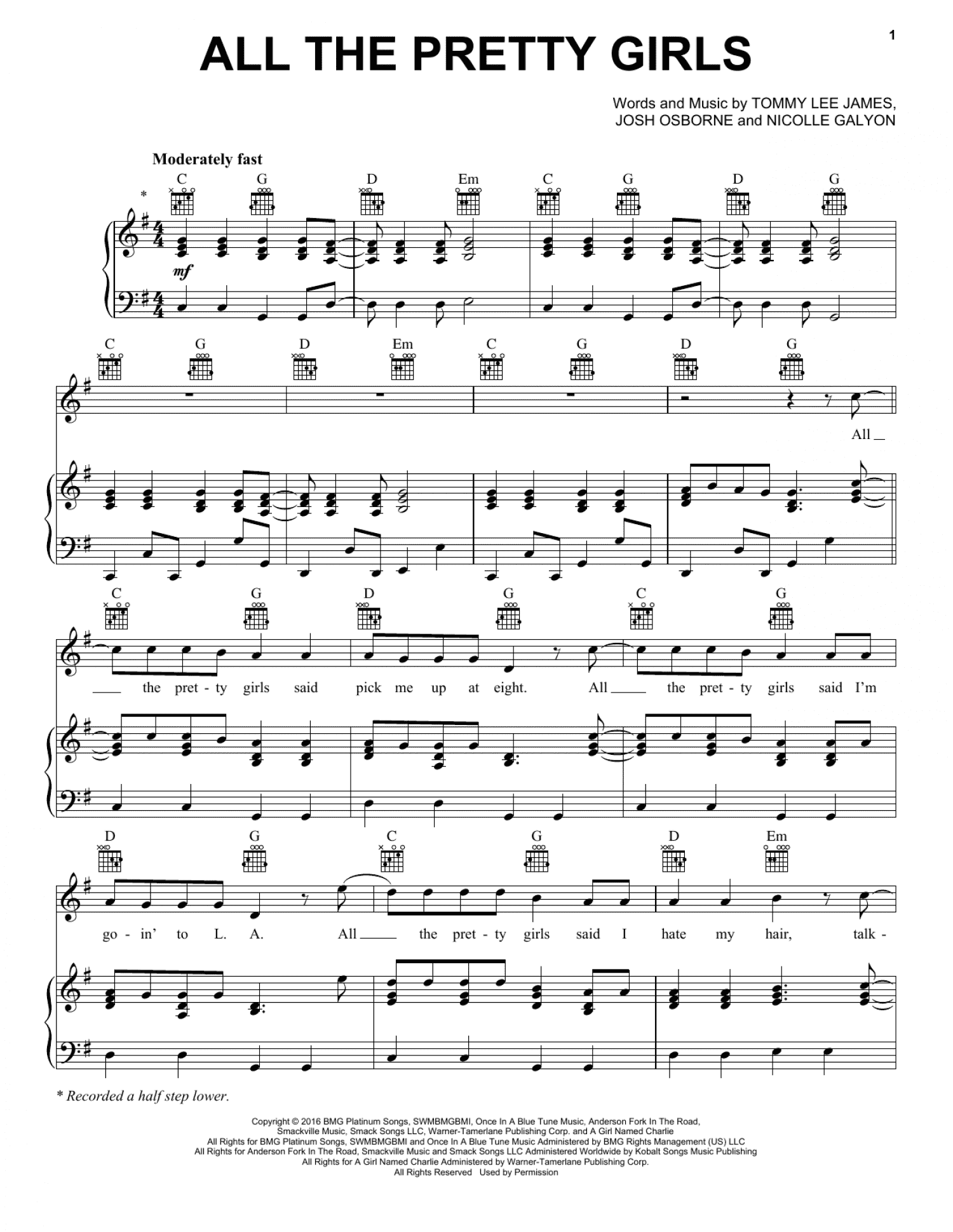 All The Pretty Girls (Piano, Vocal & Guitar Chords (Right-Hand Melody))