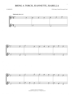 page one of Bring A Torch, Jeannette, Isabella (Clarinet Duet)