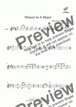 page one of Minuet in A Major for solo guitar