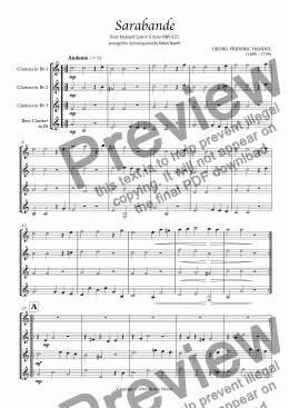 page one of Sarabande for Clarinet Quartet
