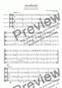 page one of Sarabande for Horn Quartet