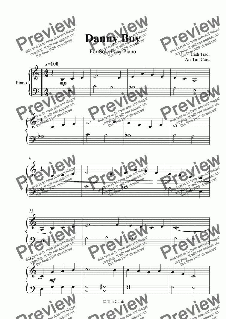 page one of Danny Boy Easy Piano