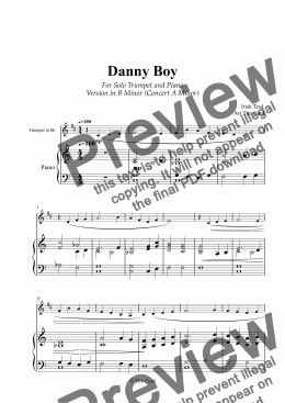 page one of Danny Boy for Solo Trumpet in Bb and Piano. B Minor ﻿Version (Concert A Minor)