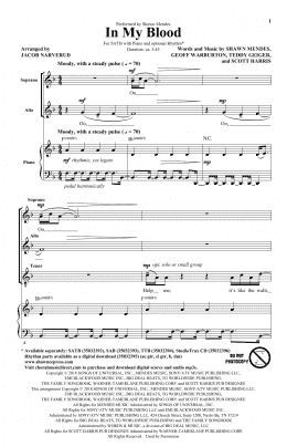 page one of In My Blood (arr. Jacob Narverud) (SATB Choir)