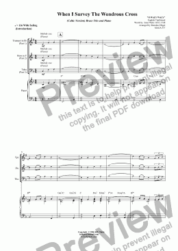 page one of When I Survey The Wondrous Cross (Celtic Version) Brass Trio and Piano
