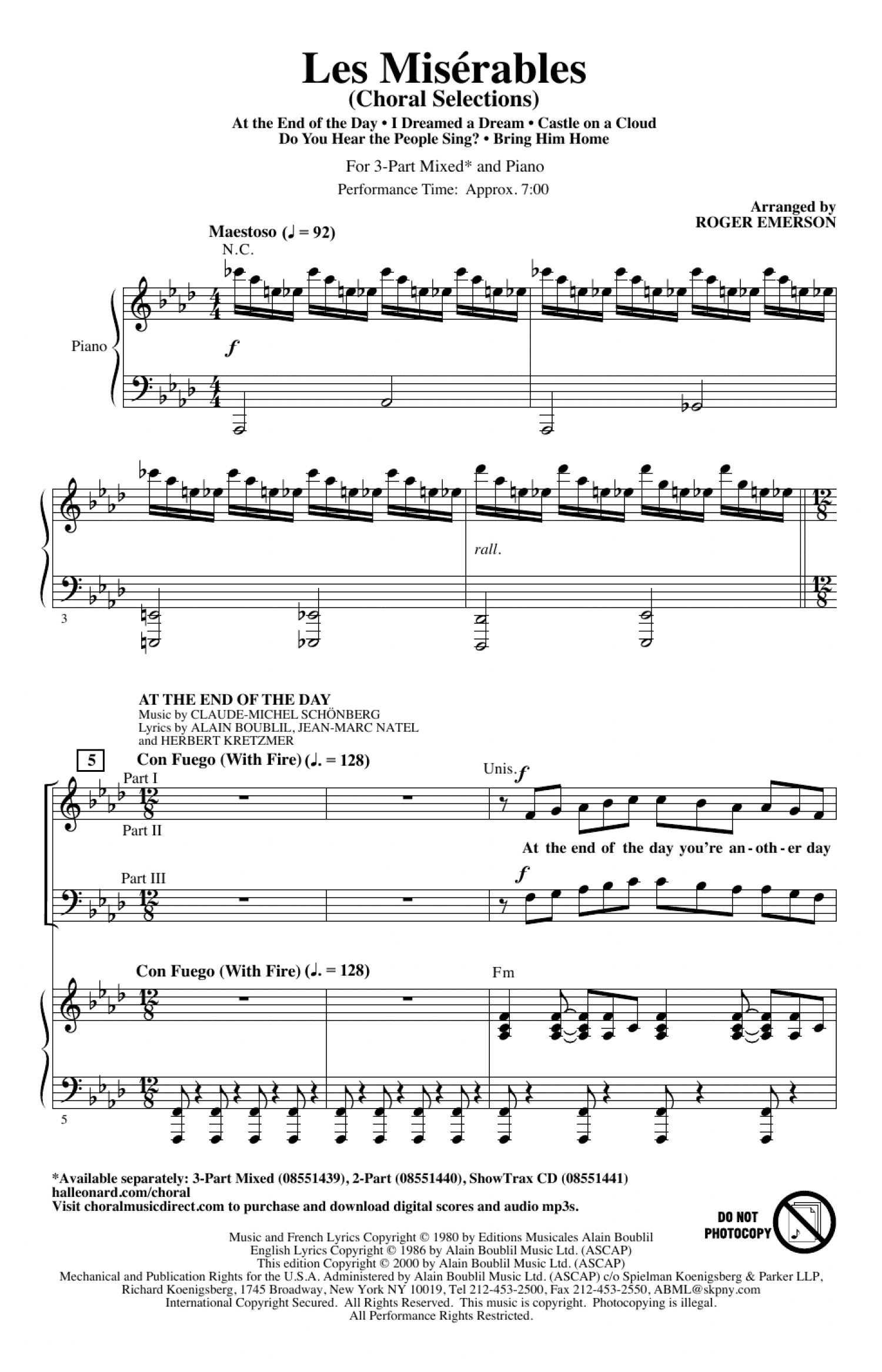 Les Miserables Choral Selections (arr. Roger Emerson) (3-Part Mixed Choir)