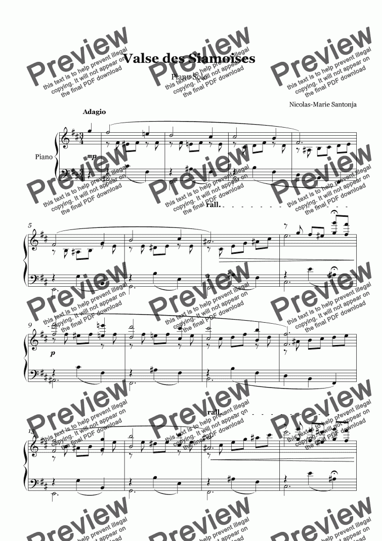 page one of Valse à Quatre Mains - Valse des Siamoises Piano Solo Version Longue
