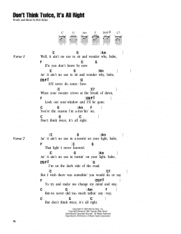 page one of Don't Think Twice, It's All Right (Guitar Chords/Lyrics)