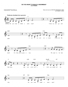 page one of Do You Want To Build A Snowman? (from Frozen) (Easy Lead Sheet / Fake Book)